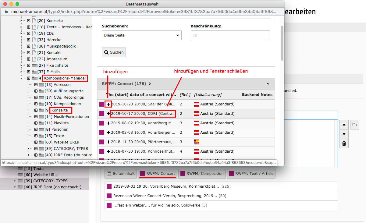 Displayer auf der Startseite